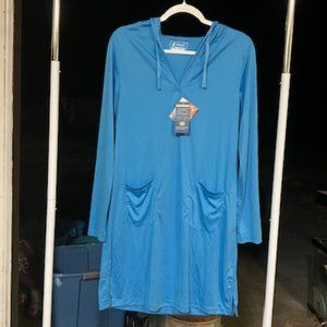 Pedaxi Women's Blue Front Pocketed, Hooded Long Workout Jacket L NWT